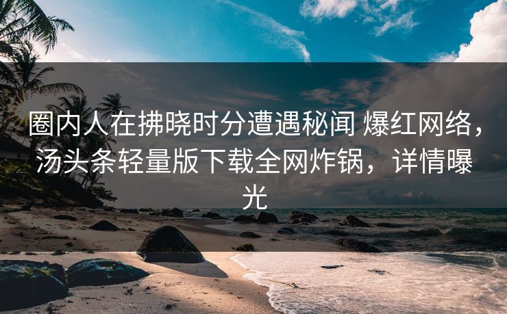 圈内人在拂晓时分遭遇秘闻 爆红网络,汤头条轻量版下载全网炸锅,详情曝光